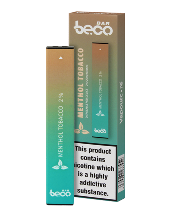 The Menthol Tobacco Beco Bar disposable vape kit is a simple kit that provides up to 300 puffs. Recommended for vapers of all experience levels, this pocket-friendly device never needs to be recharged or refilled. Powered by a built-in 280mAh battery, it can be used straight out of the box and when empty it can be disposed of and replaced. (5795291660449)