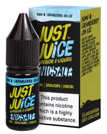 Kiwi Cranberry & Ice e-liquid is a fruit medley with a cold finish. A sharp kiwi on the inhale, accompanied by a tangy cranberry and finished off by crisp icy notes.    This e-liquid is 50%VG which is ideal for flavour and discreet clouds. We recommend using this e-liquid in a pod device or starter kit. Just Juice Nic Salt - Vapox UK LTD (5652431863969)